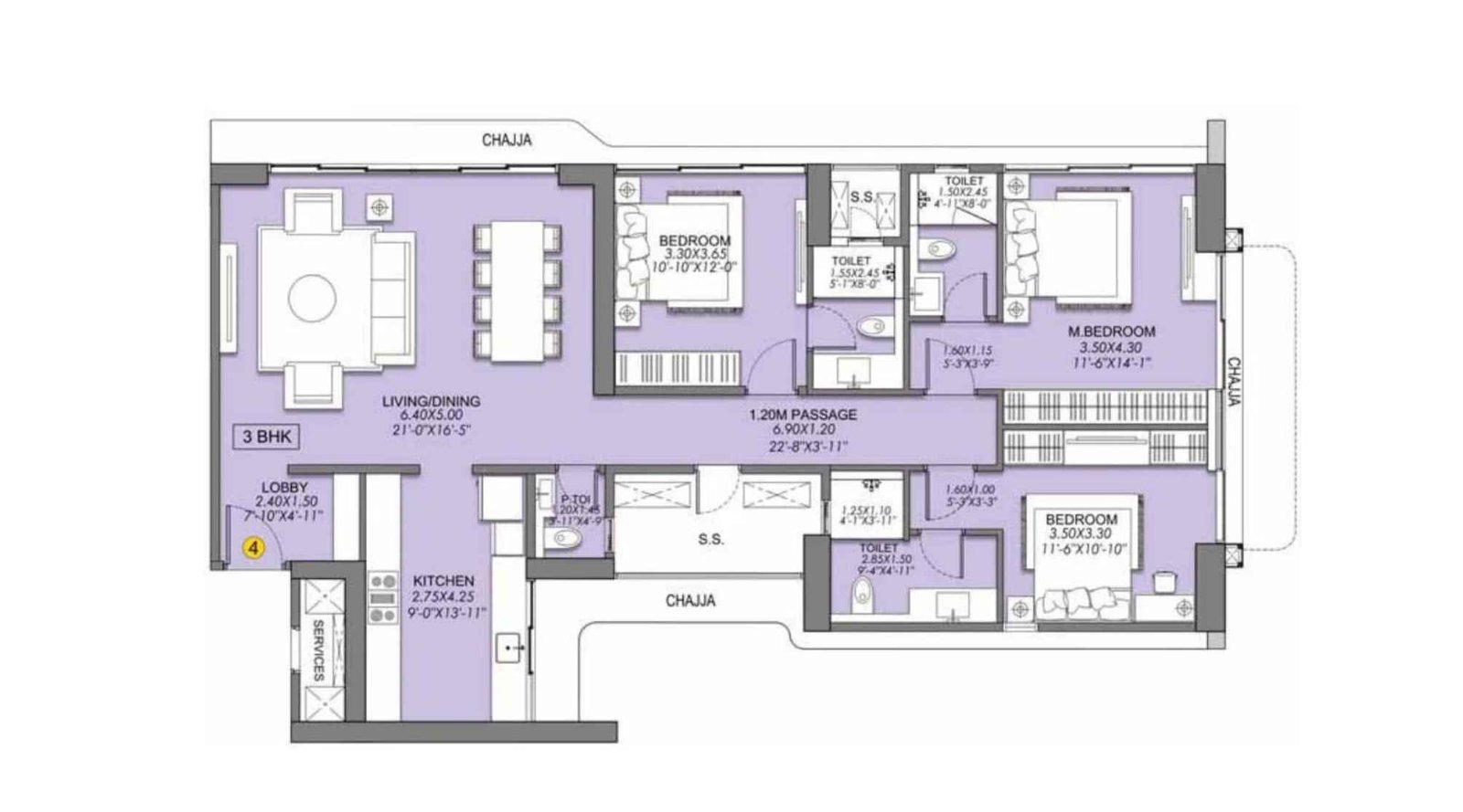 Sheth-Beaumonte-Tower-B-Floor-Plan-3-BHK-1273-sqft-Unit-4