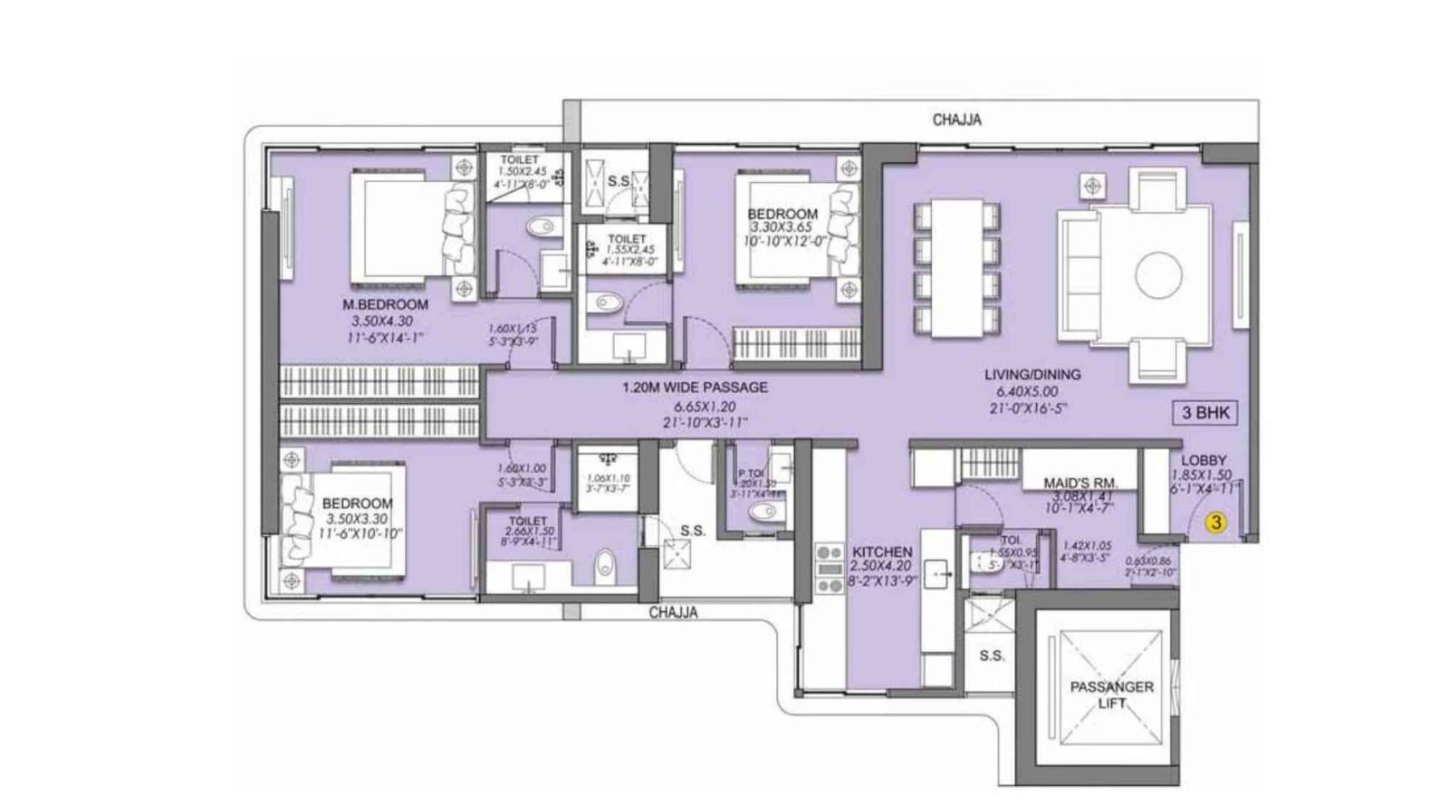 Sheth-Beaumonte-Tower-B-Floor-Plan-3-BHK-1357-sqft-Unit-3