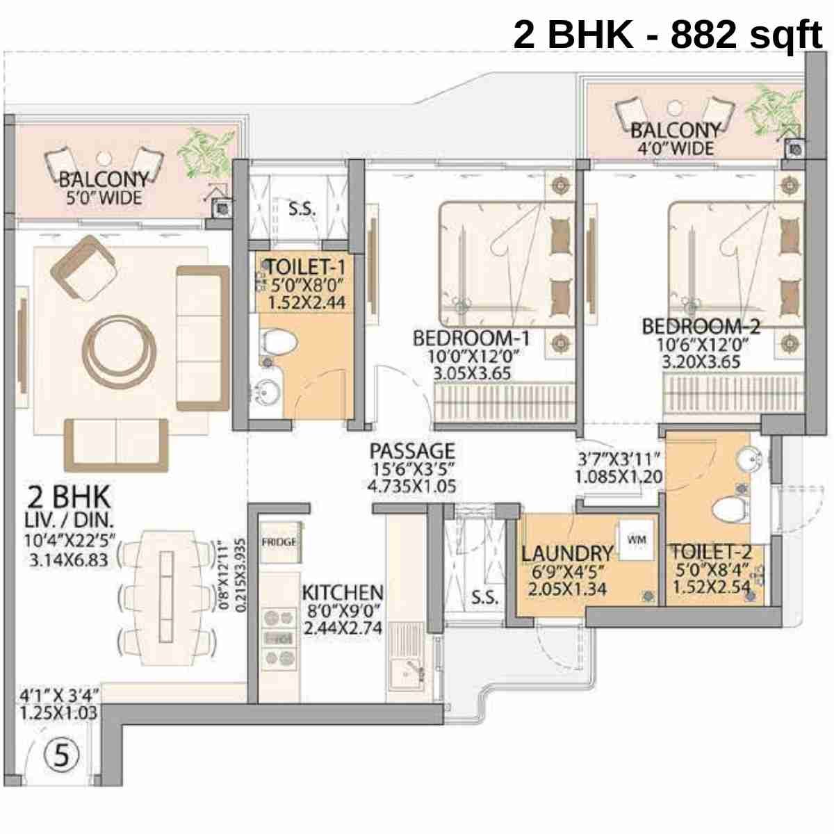 Sheth-Beaumonte-Floor-Plan-Tower-C-2-BHK-882-sqft
